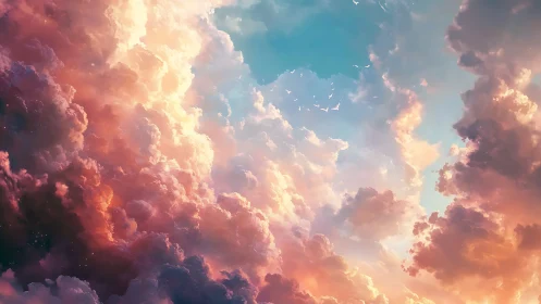 High-altitude cumulonimbus cloudscape with warm spectral light