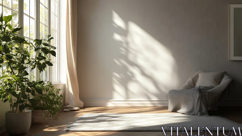 Soft morning illumination mapping across minimalist reading nook wall