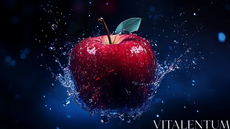 Vibrant red apple explodes through water in dramatic motion