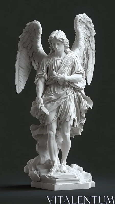 Graceful marble angel stands in quiet, reverent stillness