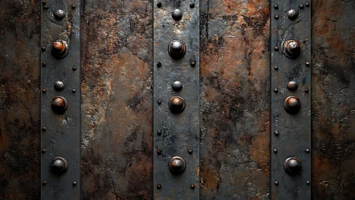 Weathered riveted steel wall reveals raw industrial character