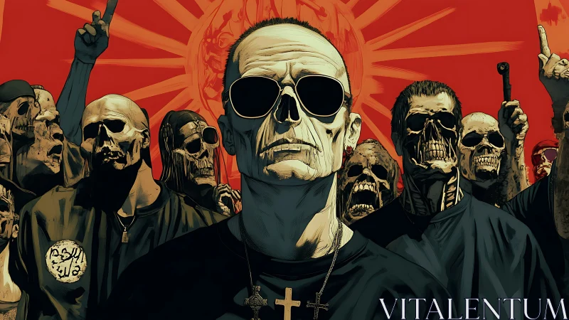 Sun-burnt skull choir crowns a defiant urban prophet.