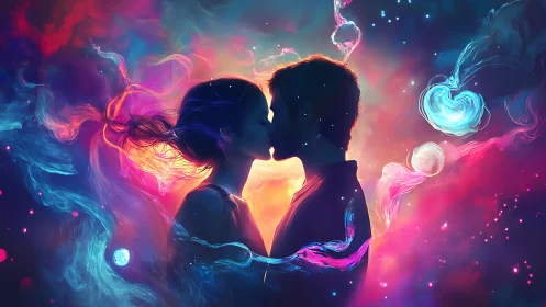 Silhouetted figures backlit by luminous energy fields