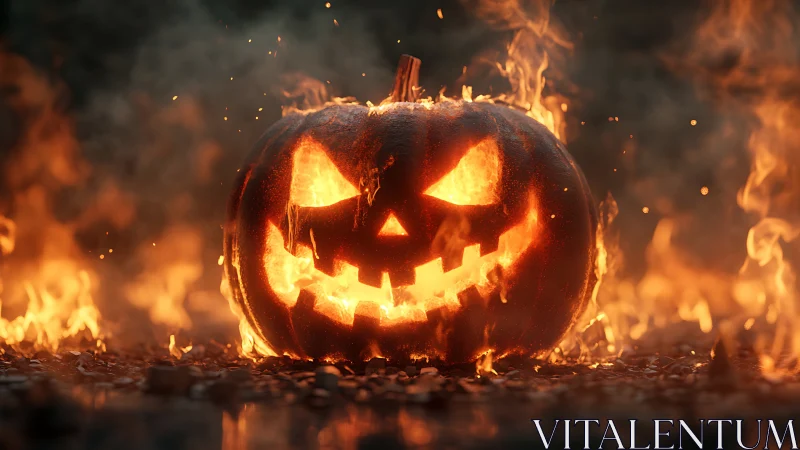 Fiery Jack-o'-Lantern Engulfed in Flames and Smoke.