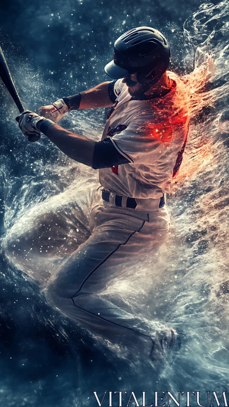 Baseball batter swings through explosive water and fire energy