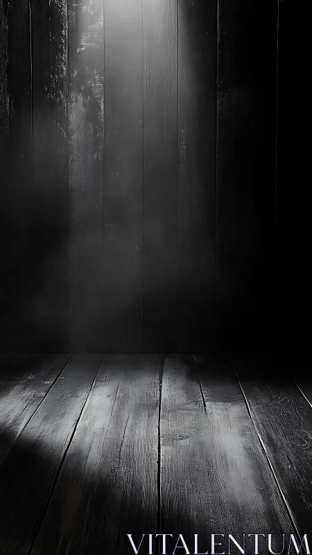 Directional spotlight cuts through smoke onto dark wooden floor