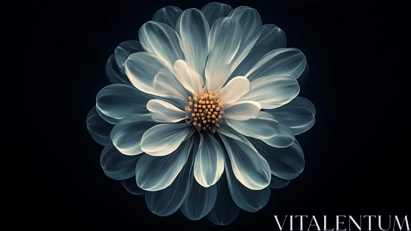 Dahlia specimen with layered petals and golden center detail.