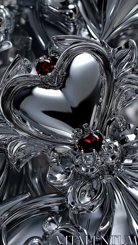 Crystal heart shaped glass sculpture with ruby gemstones.