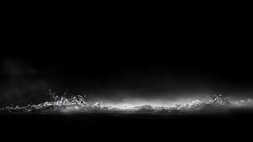 Dark horizon meets illuminated crashing water wave line.