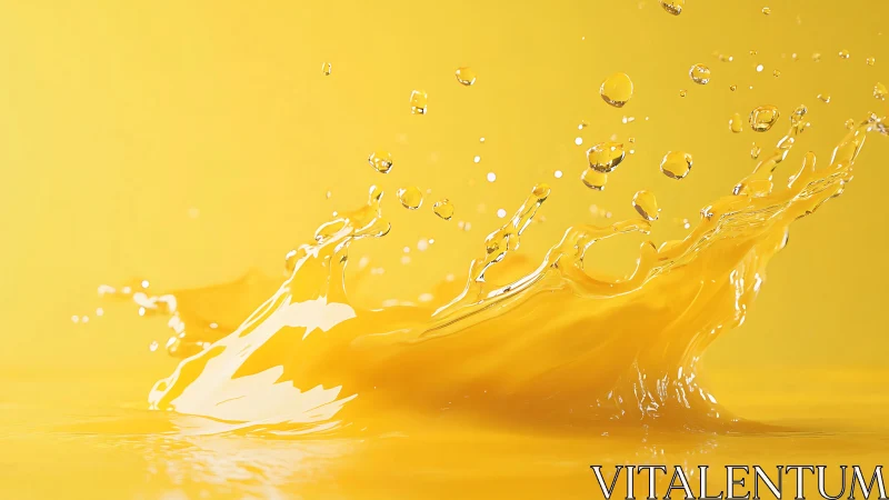 Yellow liquid splash frozen in dynamic high-speed motion.