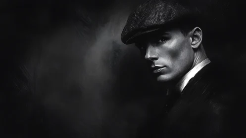 High contrast monochrome portrait isolates male profile in shadow