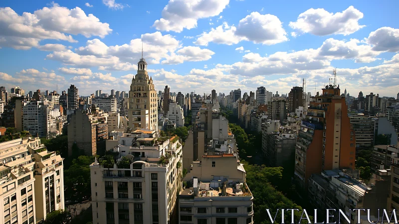 High-rise skyline over sunlit avenue in dense metropolis.