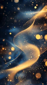 Gold particle waves over deep blue abstract background.
