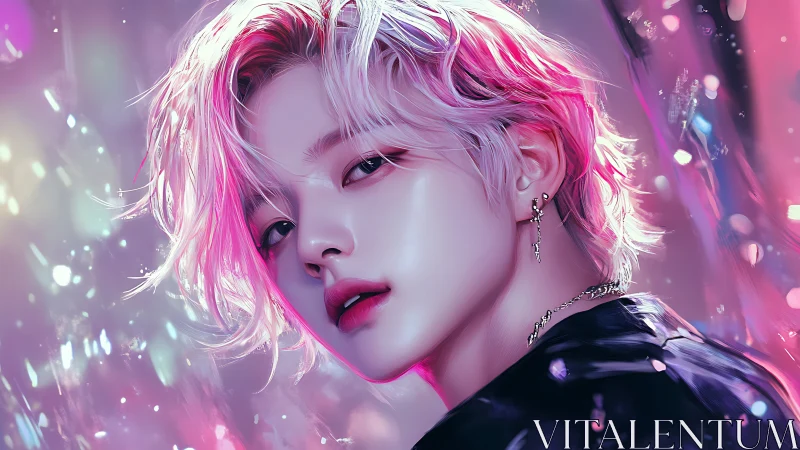 Digital portrait depicts stylized youth with pink highlighted hair