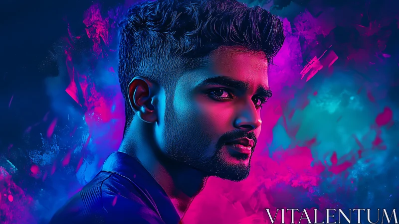 Neon-dual portrait with cyberpunk rim lighting and gradients.