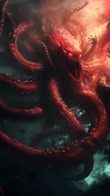 Tentacled marine entity occupies turbulent illuminated water