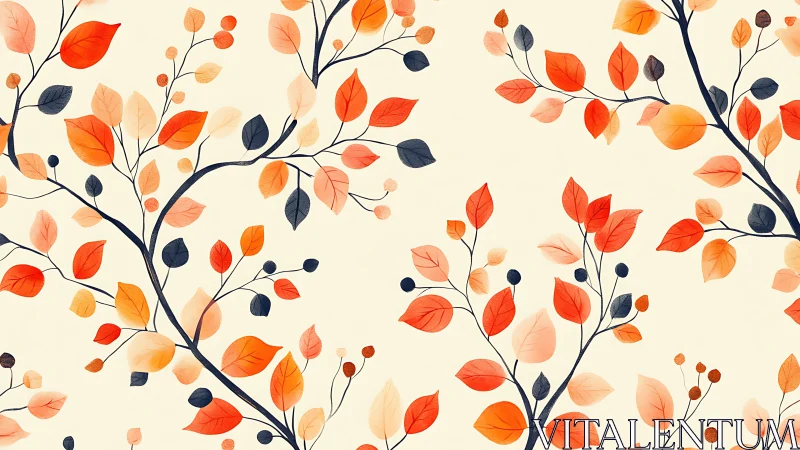 Cozy autumn branches with soft leaves in warm sunset hues.