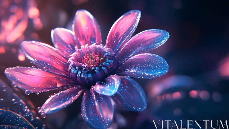 Synthetic flower rendered with iridescent petals and luminescent surface detail