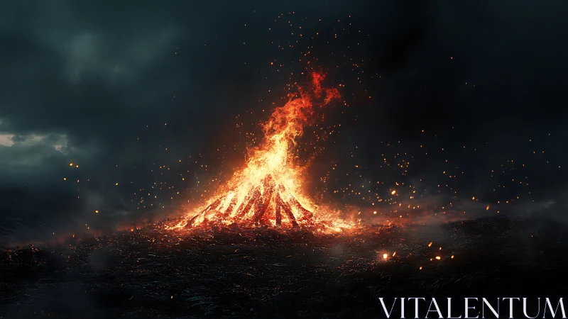 Volcanic Eruption with Dramatic Pyroclastic Flow and Radiant Lava Burst