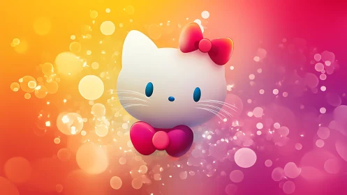 Hello Kitty Portrait in Vibrant Gradient Bokeh