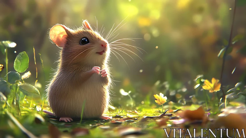 Backlit woodland mouse rendered with high-fidelity fur shading.