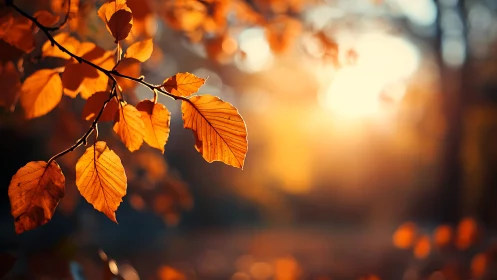 Backlit autumn foliage with shallow depth-of-field rendering.