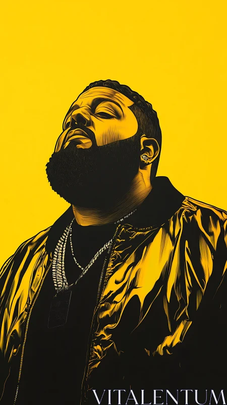 Vector portrait of bearded man in reflective jacket on yellow.