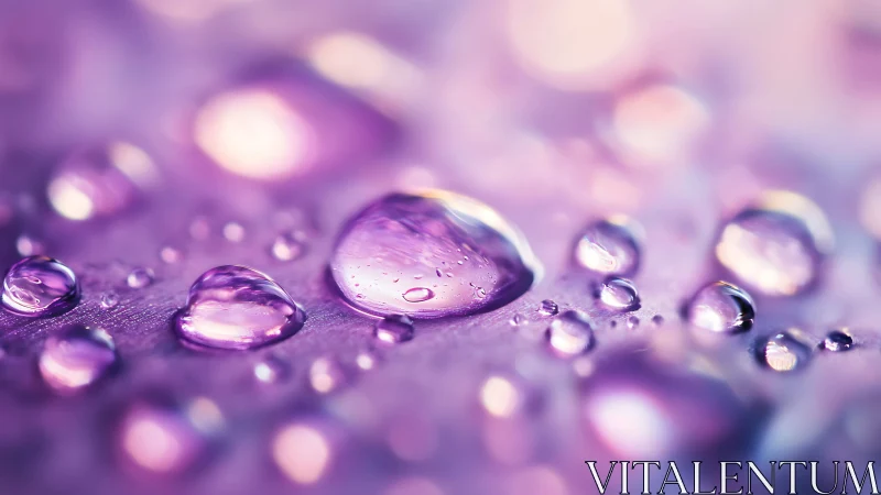 Macro view isolates water droplets on smooth purple surface