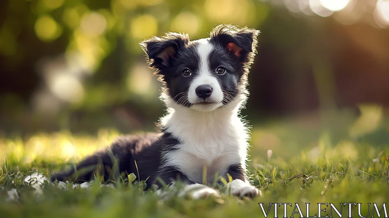 Sunlit puppy pauses mid-adventure to study the quiet world
