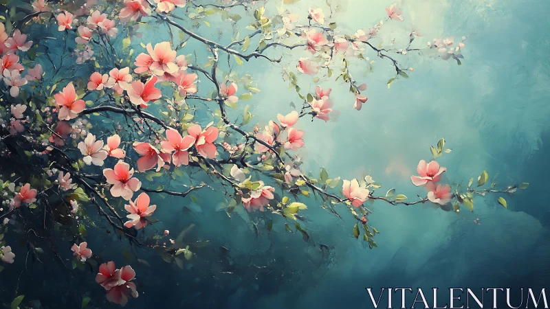 Blushing Branches Dance Against Turquoise Serenity