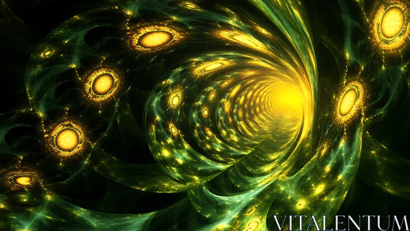 Golden cosmic spiral opening into a radiant starlit tunnel.