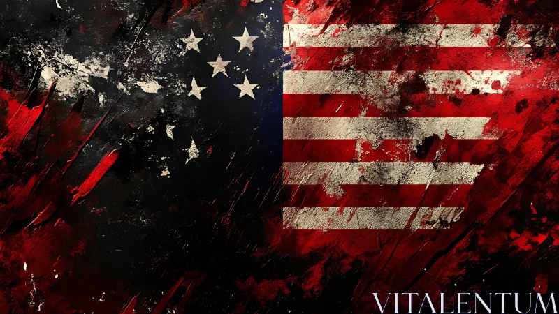 Distressed American flag artwork pulses with raw patriotic energy