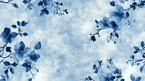 Blue Floral Botanical Composition with Delicate Cascading Branches.