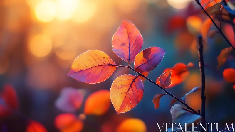 Sunlit autumn leaf quartet glows like stained glass