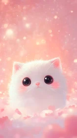 White cat illustration rendered with digital gradient and particle effects