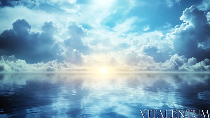 Soft morning sunrise gently opens over a calm blue sea