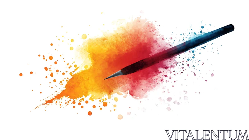 Bursting watercolor splash with dynamic drawing pencil.