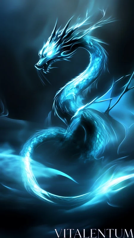 Luminescent serpentine dragon in blue spectral glow.