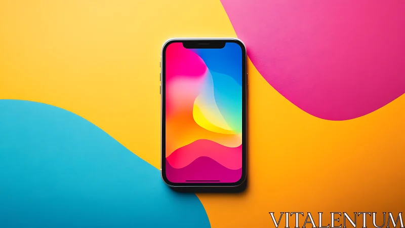 Smartphone with Vibrant Gradient Wallpaper on Dynamic Colorful Background.