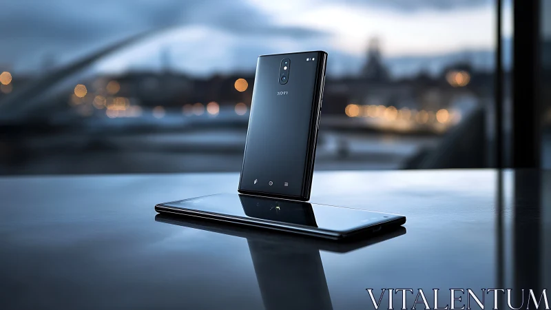 Premium Smartphone Display Against Urban Skyline Setting