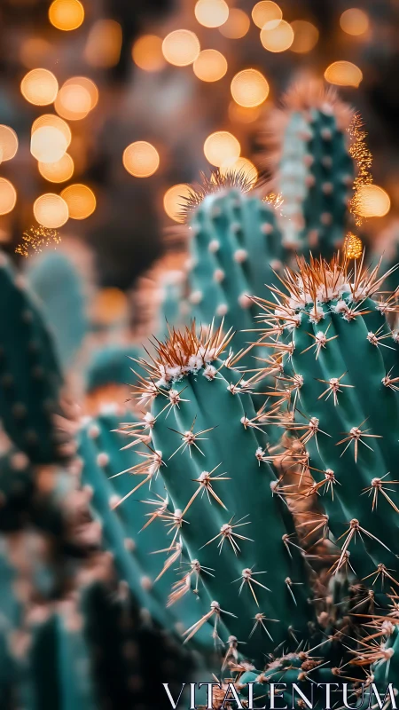 Macro cactus portrait with bokeh-rich golden light field.