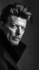 Monochrome portrait captures intense gaze and sharp form.