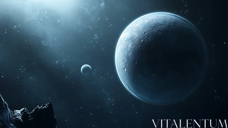 Cryogenic exoplanet system under glacial stellar backlight.