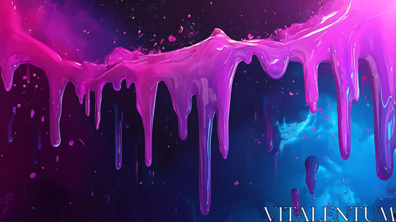 Neon magenta drips dissolve into deep blue cosmic void