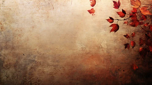 Gentle autumn leaves drift softly across a warm rustic wall