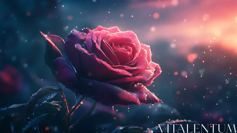 Luminescent Rose with Particle Effects in Night Sky