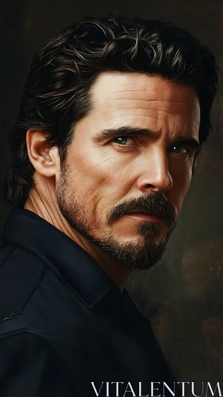Intense male portrait in warm chiaroscuro digital realism.