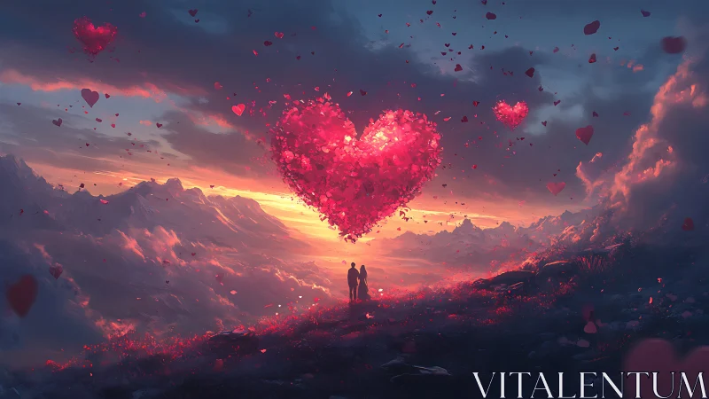 Heart Formation in Sky with Silhouetted Figures Below.