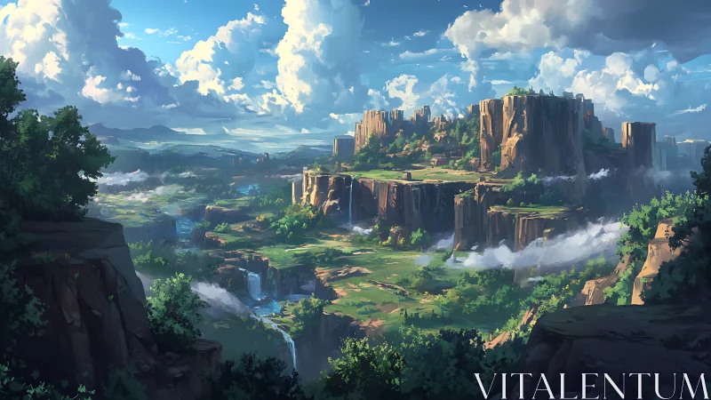 Layered plateau landscape with rivers and cliffs depicted.