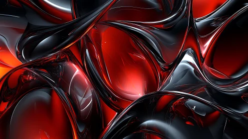 Dynamic red and black abstract shapes in glossy 3D digital style.